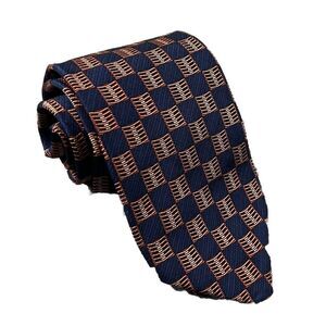 Ermenegildo Zegna‎ 100% Silk Tie Navy Bronze Geometric Pattern Made in Italy